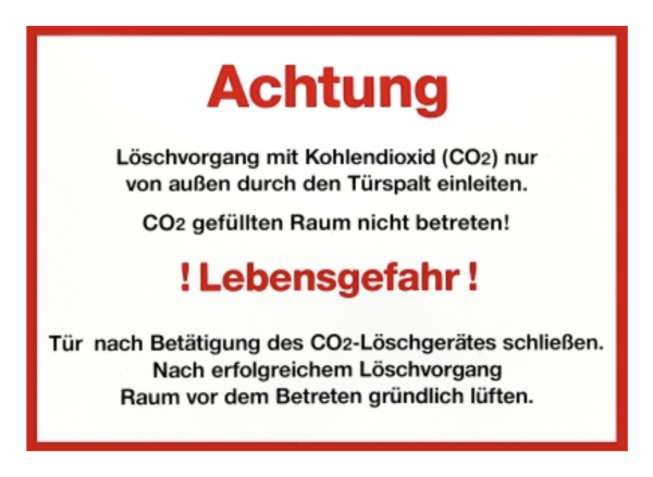 Schild Aufkleber CO2 Löschanlage Kohlendioxid Lebensgefahr Hinweisschild
